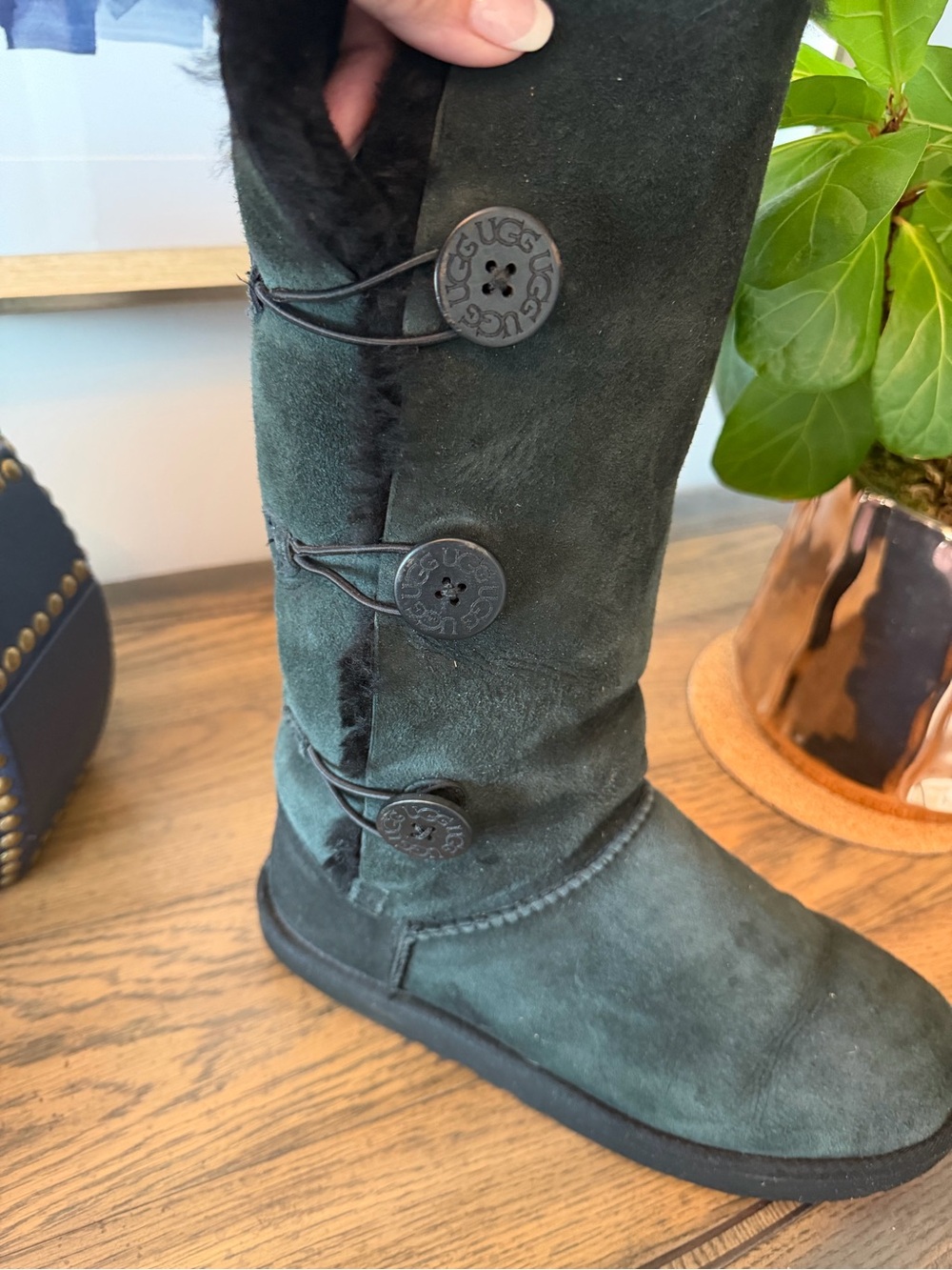 UGG Women’s Black Suede Button-Accent Winter Boots